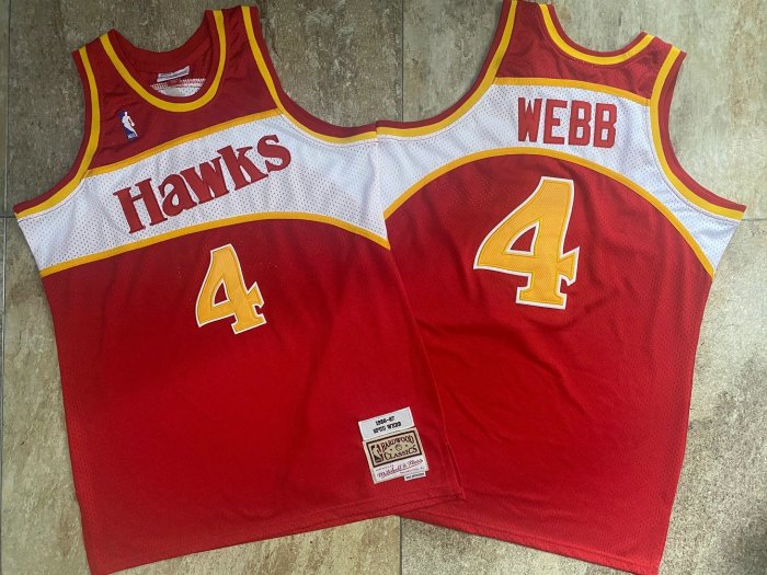 1986-1987 M&N Hawks Webb #4 Retro Top Quality Dense Embroidery NBA Jersey