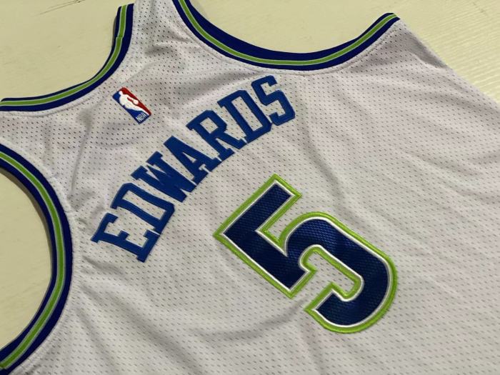 2023-2024 M&N Wolves Edwards #5 Retro Top Quality Dense Embroidery NBA Jersey