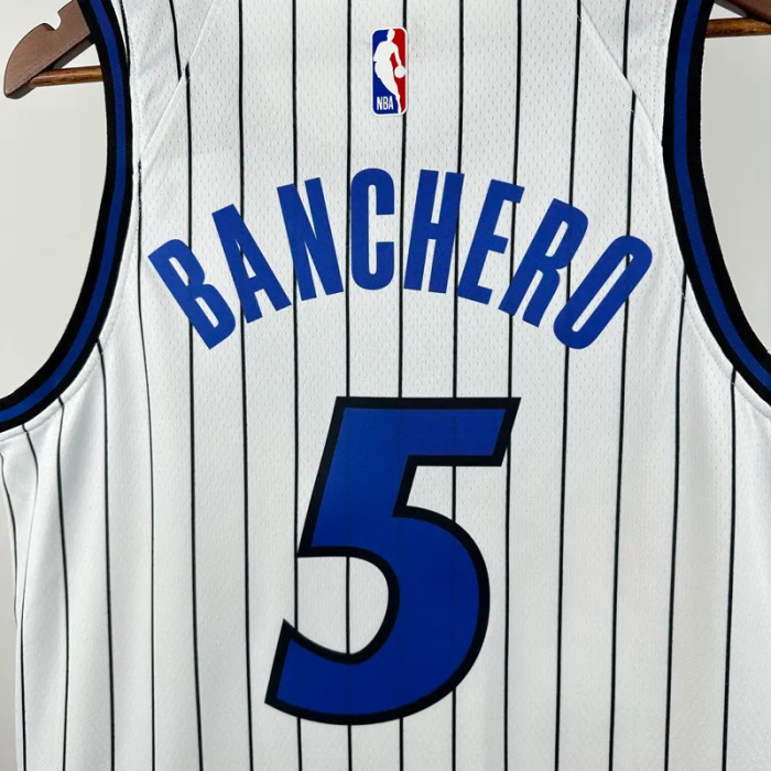 25-26 Magic BANCHERO #5 White Top Quality Hot Pressing NBA Jersey(条纹)