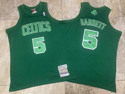 2012 M&N Celtics Garnett #5 Green Retro Top Quality Dense Embroidery NBA Jersey