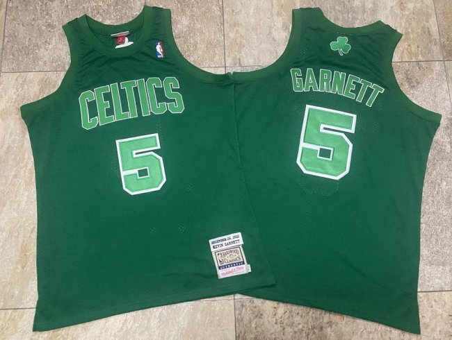 2012 M&N Celtics Garnett #5 Green Retro Top Quality Dense Embroidery NBA Jersey