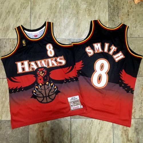 1996-1997 M&N Hawks Smith #8 Retro Top Quality Dense Embroidery NBA Jersey