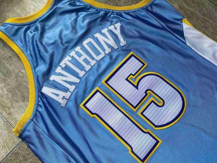 2003-2004 M&N Nuggets Anthony #15 Blue Retro Top Quality Dense Embroidery NBA Jersey
