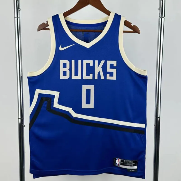 24-25 BUCKS LILLARD #0 Blue City Edition Top Quality Hot Pressing NBA Jersey(V领)