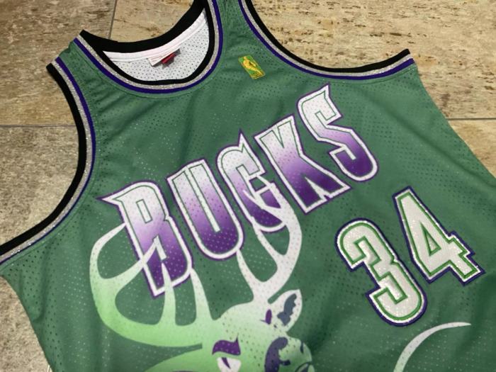 1996-1997 M&N Bucks Allen #34 Green Retro Top Quality Dense Embroidery NBA Jersey