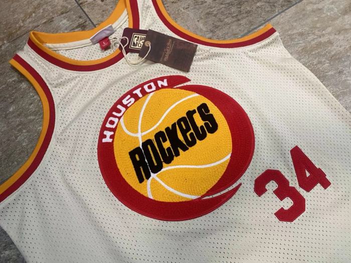 M&N Rockets Olajuwon #34 White Retro Top Quality Dense Embroidery NBA Jersey