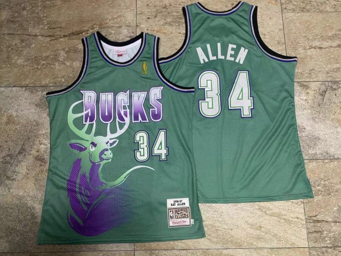1996-1997 M&N Bucks Allen #34 Green Retro Top Quality Dense Embroidery NBA Jersey