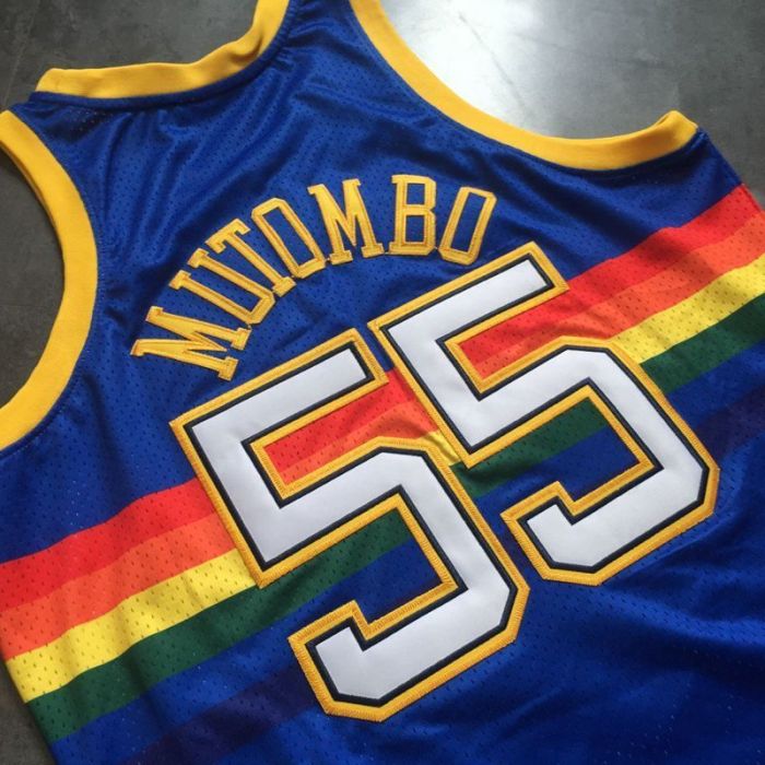 1991-1992 M&N Nuggets Mutombo #55 Retro Top Quality Dense Embroidery NBA Jersey