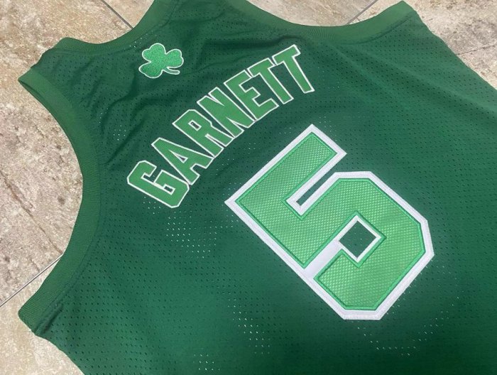2012 M&N Celtics Garnett #5 Green Retro Top Quality Dense Embroidery NBA Jersey