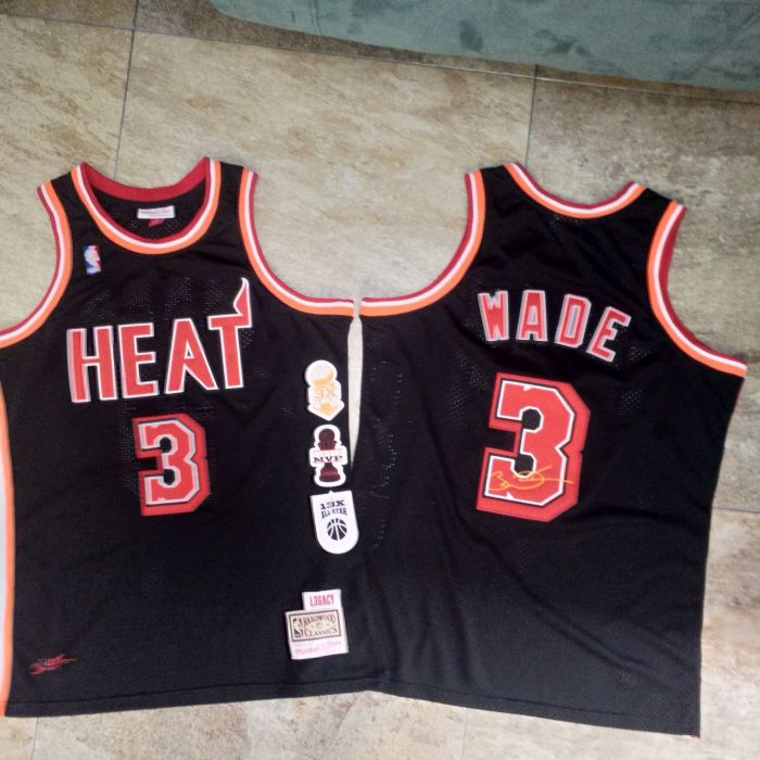 M&N Heat Wade #3 Black Retirement Commemorative Edition Top Quality Dense Embroidery NBA Jersey