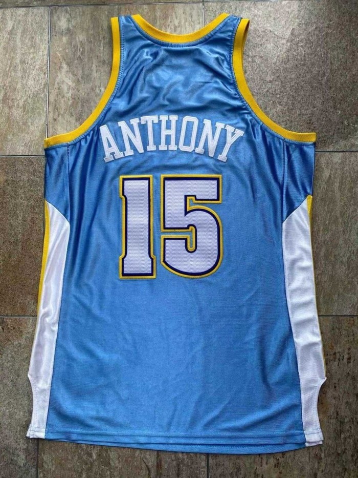2003-2004 M&N Nuggets Anthony #15 Blue Retro Top Quality Dense Embroidery NBA Jersey
