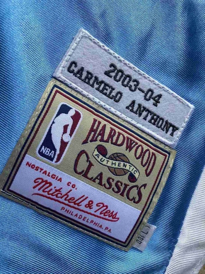 2003-2004 M&N Nuggets Anthony #15 Blue Retro Top Quality Dense Embroidery NBA Jersey