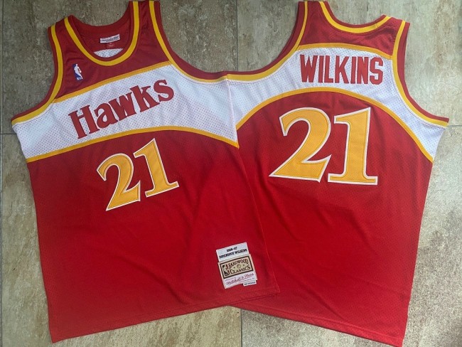 1986-1987 M&N Hawks Wilkins #21 Retro Top Quality Dense Embroidery NBA Jersey