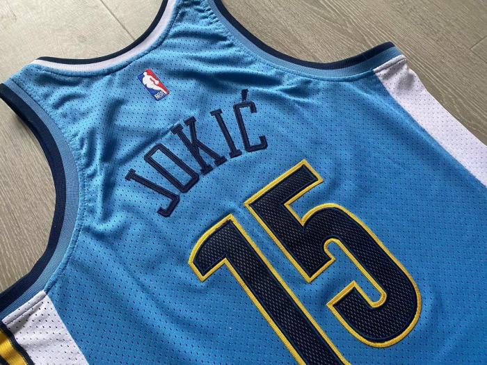 2016-2017 M&N Nuggets Jokic #15 Blue Retro Top Quality Dense Embroidery NBA Jersey