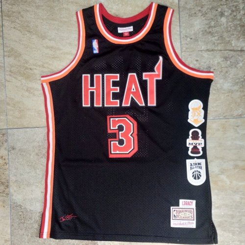 M&N Heat Wade #3 Black Retirement Commemorative Edition Top Quality Dense Embroidery NBA Jersey