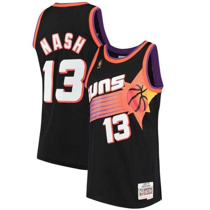 1996-1997 M&N Suns Nash #13 Black Retro Top Quality Dense Embroidery NBA Jersey