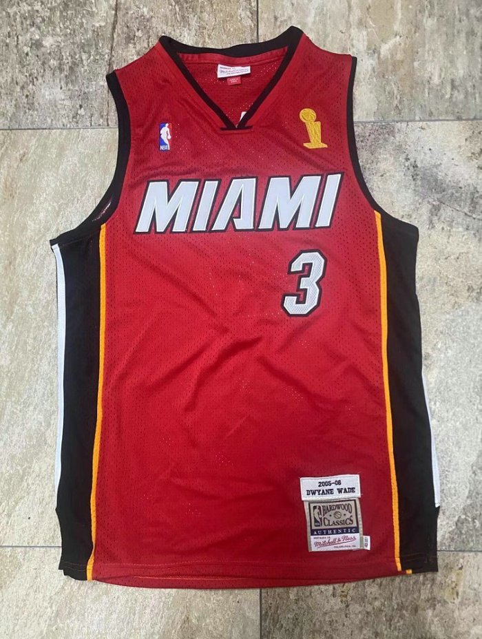 2005-2006 M&N Heat Wade #3 Red Retro Top Quality Dense Embroidery NBA Jersey