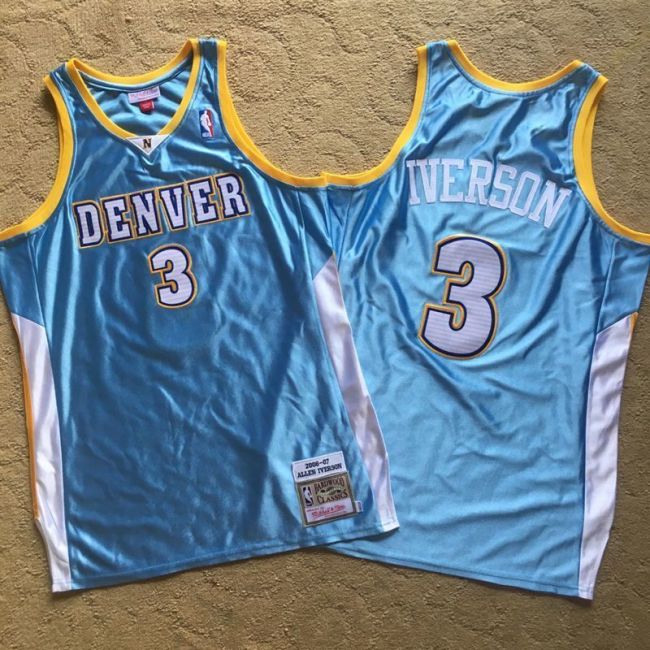 2006-2007 M&N Nuggets Iverson #3 Blue Retro Top Quality Dense Embroidery NBA Jersey
