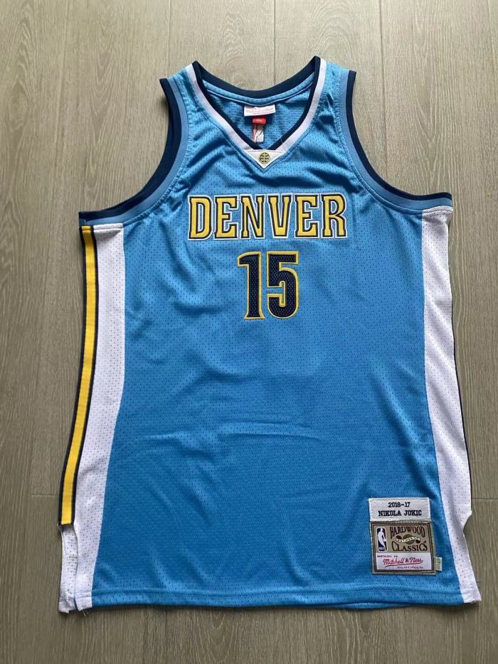 2016-2017 M&N Nuggets Jokic #15 Blue Retro Top Quality Dense Embroidery NBA Jersey