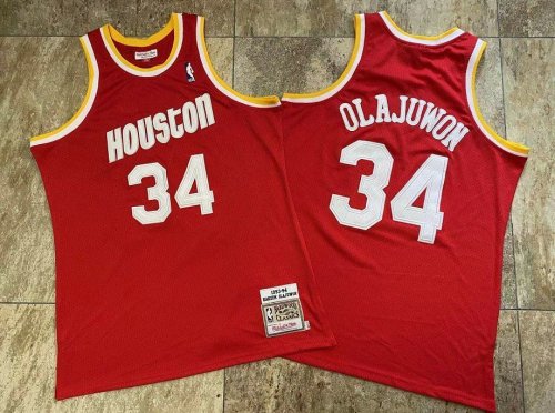 1993-1994 M&N Rockets Olajuwon #34 Red Retro Top Quality Dense Embroidery NBA Jersey