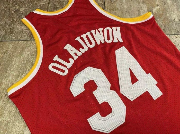 1993-1994 M&N Rockets Olajuwon #34 Red Retro Top Quality Dense Embroidery NBA Jersey
