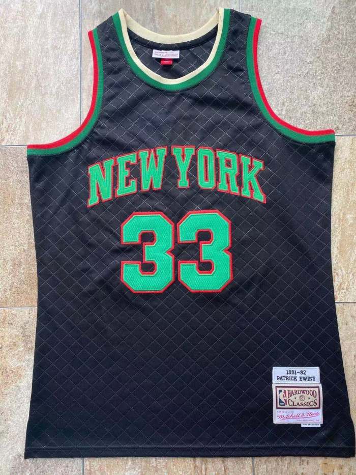 1991-1992 M&N The Knicks Ewing #33 Black Retro Top Quality Dense Embroidery NBA Jersey