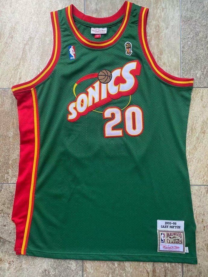 1995-1996 M&N Supersonics Peyton #20 Retro Top Quality Dense Embroidery NBA Jersey