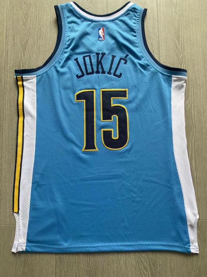 2016-2017 M&N Nuggets Jokic #15 Blue Retro Top Quality Dense Embroidery NBA Jersey