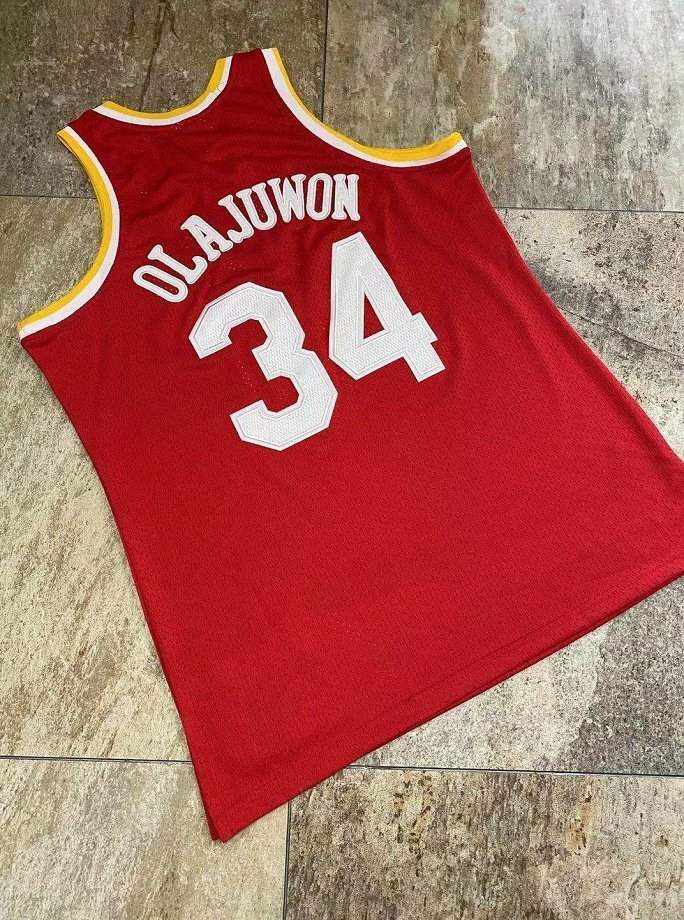1993-1994 M&N Rockets Olajuwon #34 Red Retro Top Quality Dense Embroidery NBA Jersey