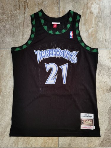 1997-1998 M&N Wolves Garnett #21 Black Retro Top Quality Dense Embroidery NBA Jersey