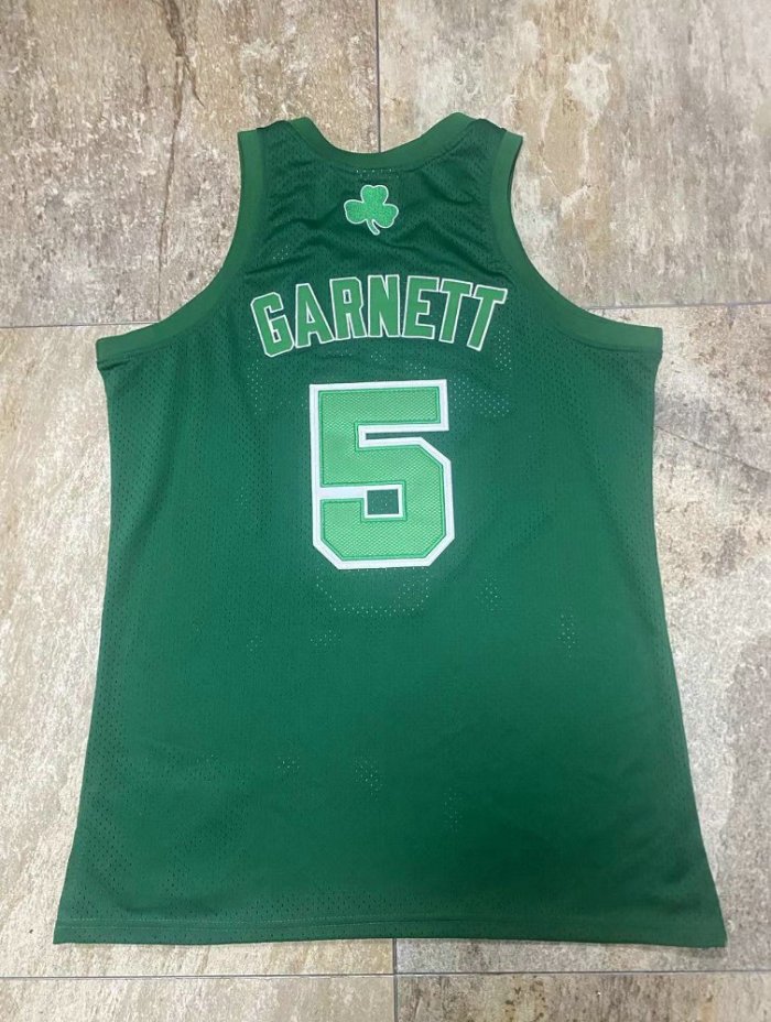 2012 M&N Celtics Garnett #5 Green Retro Top Quality Dense Embroidery NBA Jersey