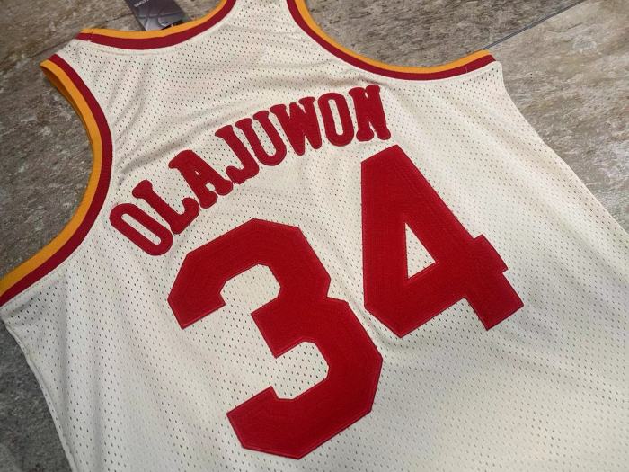 M&N Rockets Olajuwon #34 White Retro Top Quality Dense Embroidery NBA Jersey