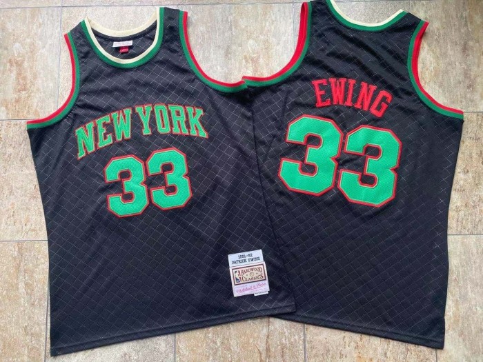 1991-1992 M&N The Knicks Ewing #33 Black Retro Top Quality Dense Embroidery NBA Jersey