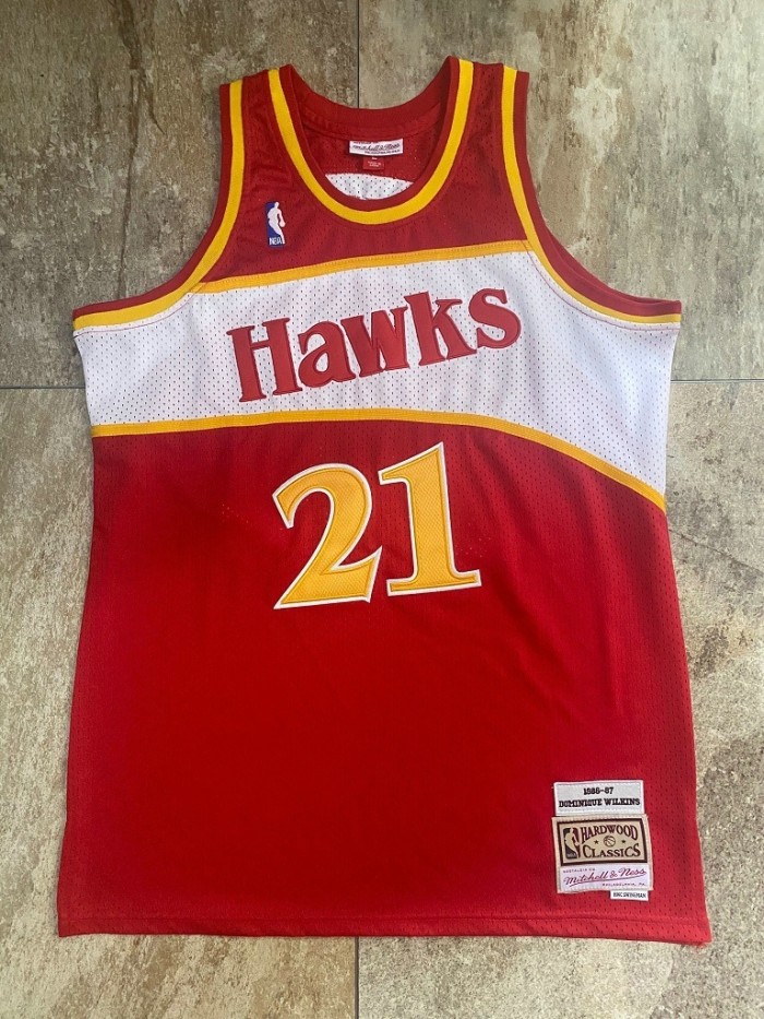 1986-1987 M&N Hawks Wilkins #21 Retro Top Quality Dense Embroidery NBA Jersey
