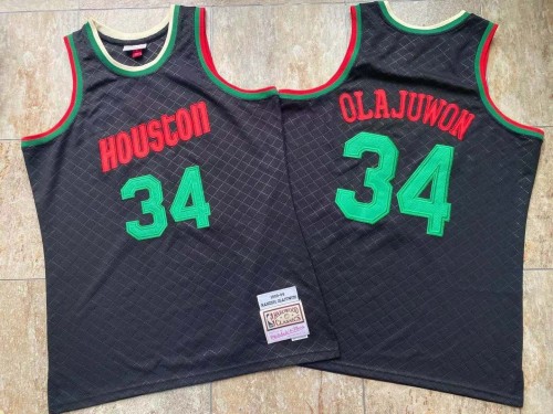 1993-1994 M&N Rockets Olajuwon #34 Black Naples Retro Top Quality Dense Embroidery NBA Jersey
