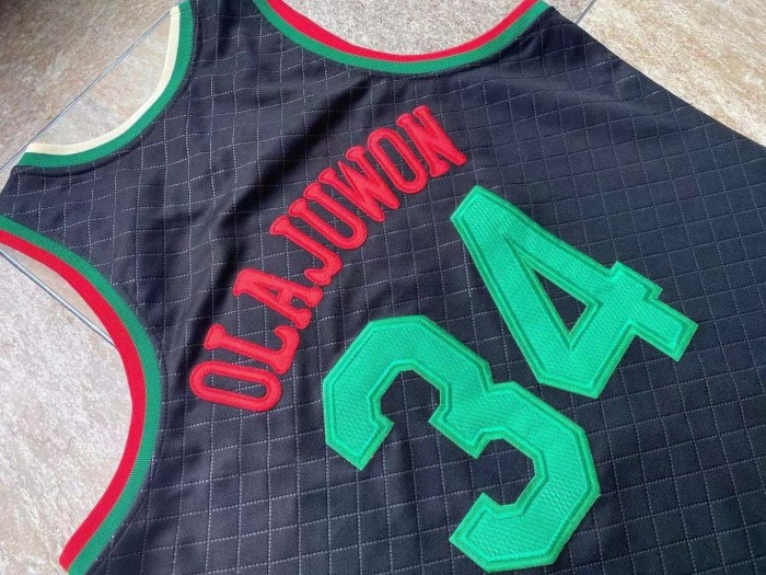 1993-1994 M&N Rockets Olajuwon #34 Black Naples Retro Top Quality Dense Embroidery NBA Jersey