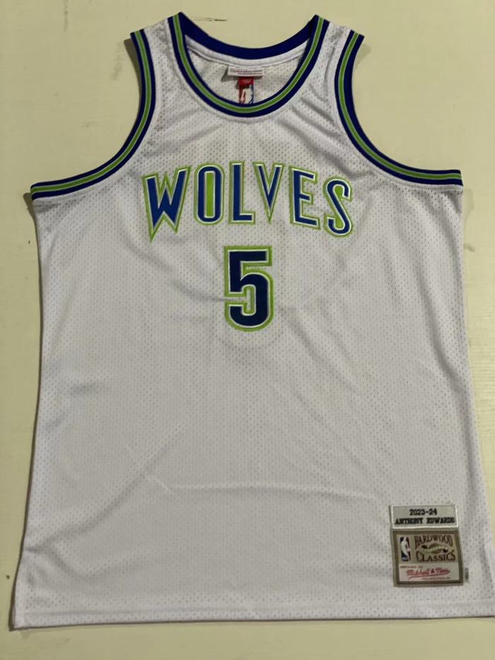 2023-2024 M&N Wolves Edwards #5 Retro Top Quality Dense Embroidery NBA Jersey