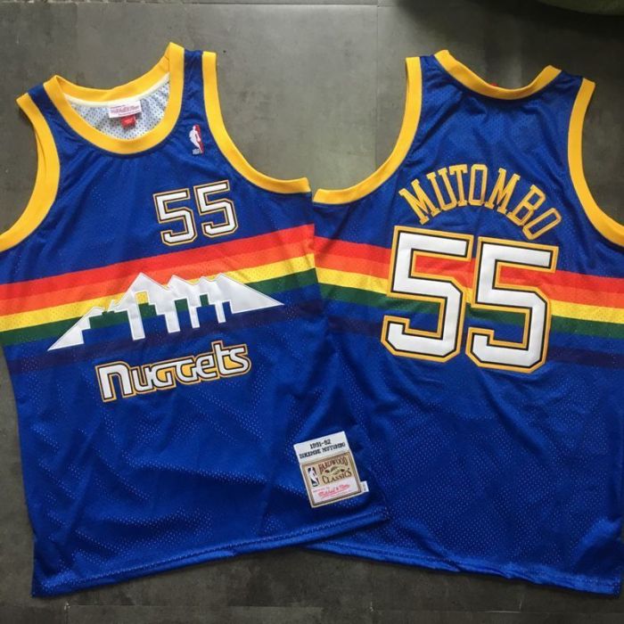 1991-1992 M&N Nuggets Mutombo #55 Retro Top Quality Dense Embroidery NBA Jersey