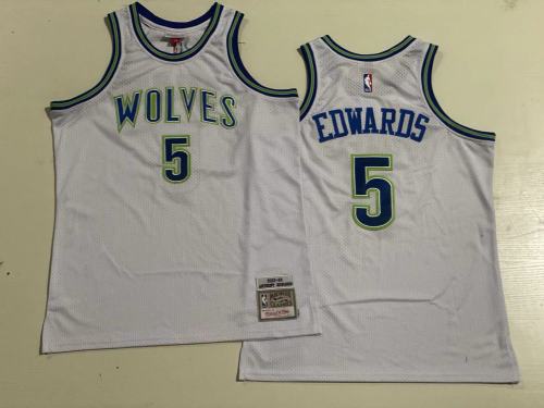 2023-2024 M&N Wolves Edwards #5 Retro Top Quality Dense Embroidery NBA Jersey