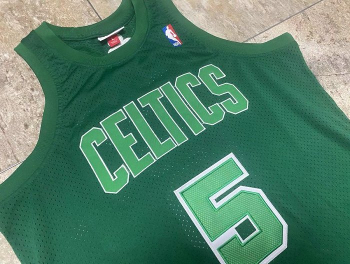 2012 M&N Celtics Garnett #5 Green Retro Top Quality Dense Embroidery NBA Jersey