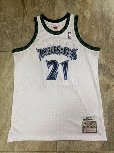 1998-1999 M&N Wolves Garnett #21 Retro Top Quality Dense Embroidery NBA Jersey