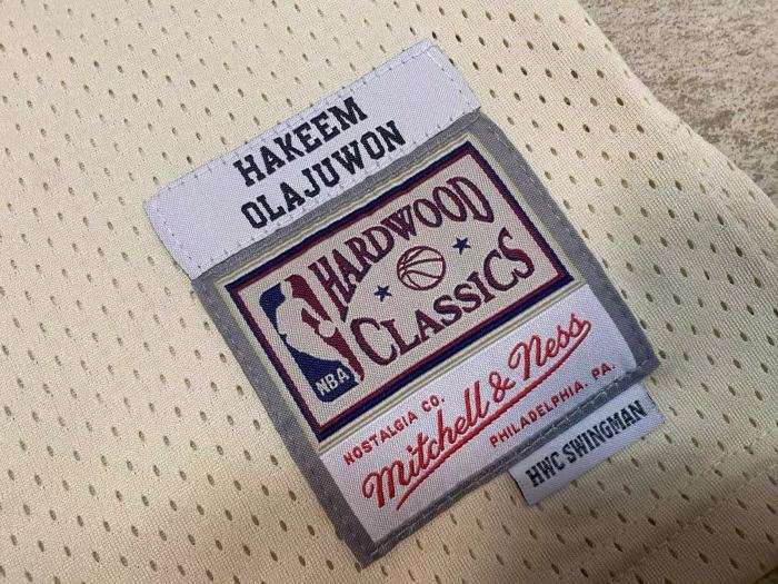 M&N Rockets Olajuwon #34 White Retro Top Quality Dense Embroidery NBA Jersey