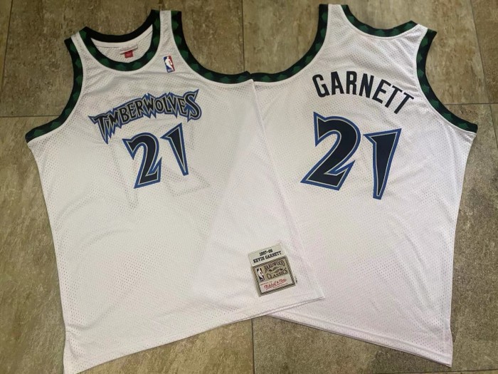 1998-1999 M&N Wolves Garnett #21 Retro Top Quality Dense Embroidery NBA Jersey