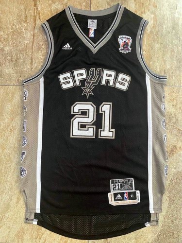 Spurs Duncan #21 Black Retro Commemorative Edition Top Quality Dense Embroidery NBA Jersey