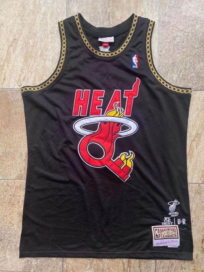 Heat BR Another #1 Black Retro Top Quality Dense Embroidery NBA Jersey