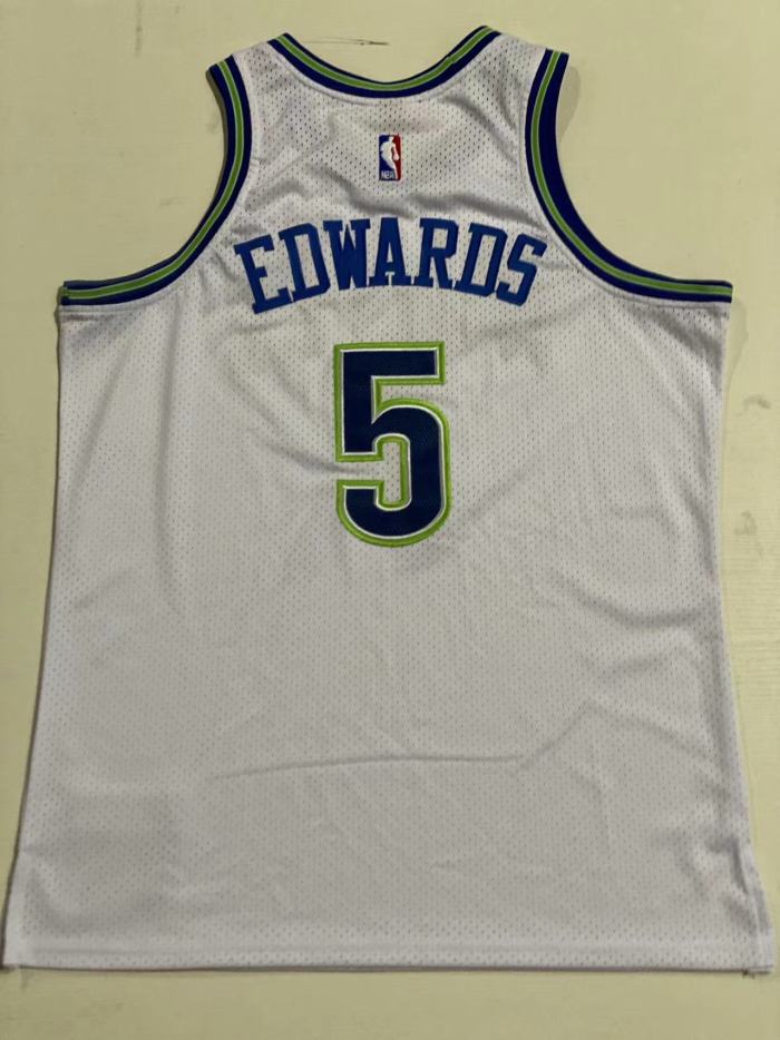 2023-2024 M&N Wolves Edwards #5 Retro Top Quality Dense Embroidery NBA Jersey