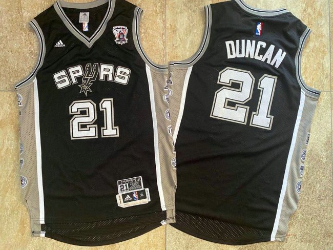 Spurs Duncan #21 Black Retro Commemorative Edition Top Quality Dense Embroidery NBA Jersey
