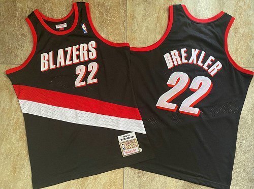 1991-1992 M&N Trail Blazers Drexler #22 Black Retro Top Quality Dense Embroidery NBA Jersey