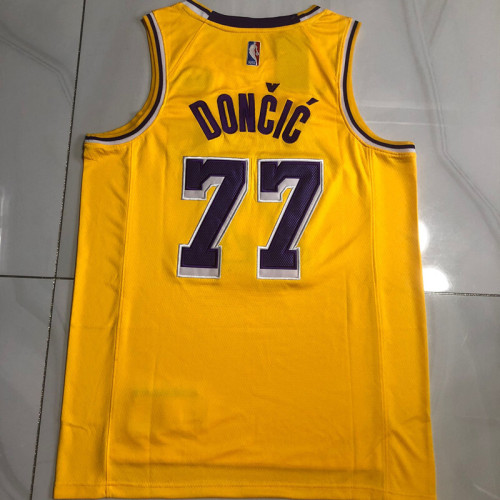 2025 Lakers Doncic #77 Yellow Top Quality Dense Embroidery NBA Jersey