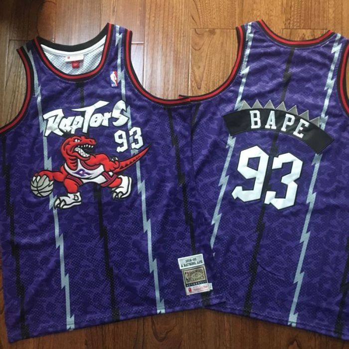 1998-1999 M&N Raptors BAPE #93 Retro Top Quality Dense Embroidery NBA Jersey
